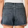 Pantaloncini in denim morbidi e a vita alta con lavaggio scuro, 5″ Pantaloncini in denim morbidi e a vita alta con lavaggio scuro, 5″