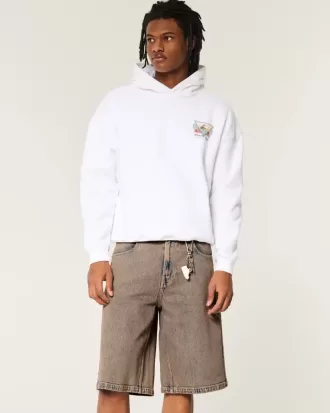 Pantaloncini in denim super larghi color marrone sovratinto