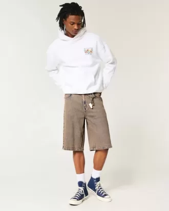 Pantaloncini in denim super larghi color marrone sovratinto