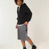 Pantaloncini in denim super larghi con grafica a fiamma