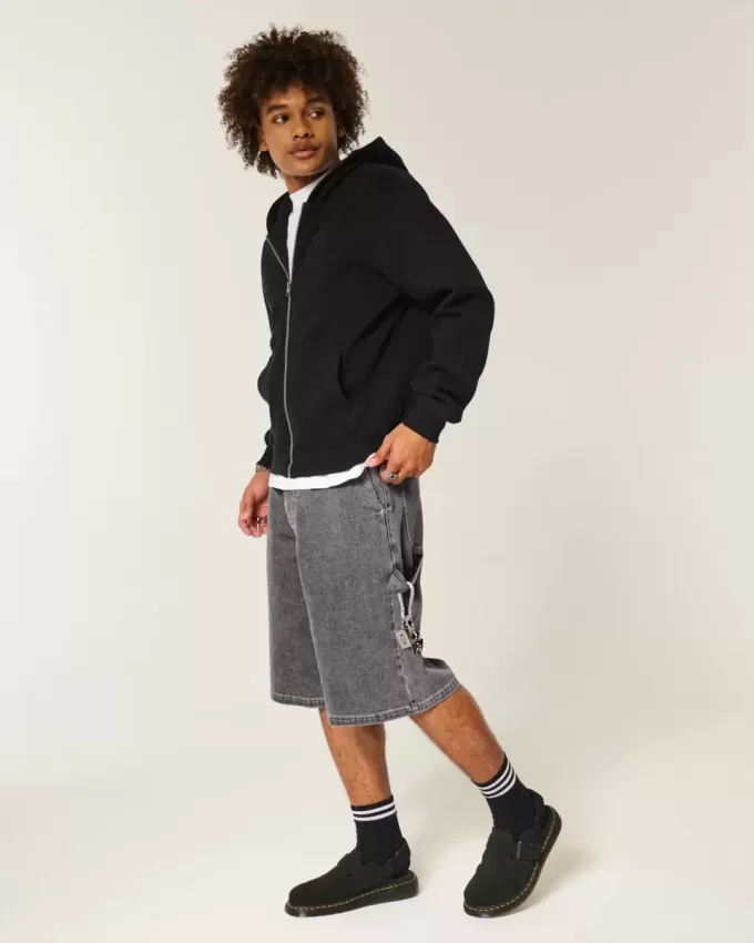 Pantaloncini in denim super larghi con grafica a fiamma