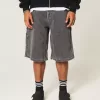 Pantaloncini in denim super larghi con grafica a fiamma
