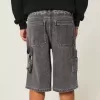 Pantaloncini in denim super larghi con grafica a fiamma