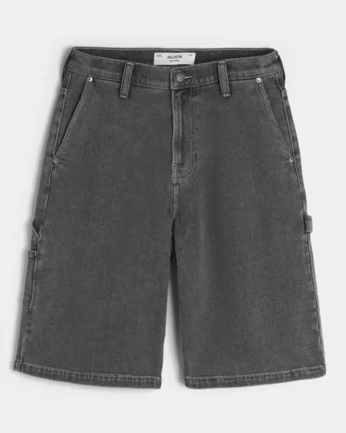 Pantaloncini in denim super larghi con grafica a fiamma