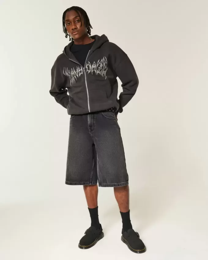 Pantaloncini in denim super larghi con grafica a stella