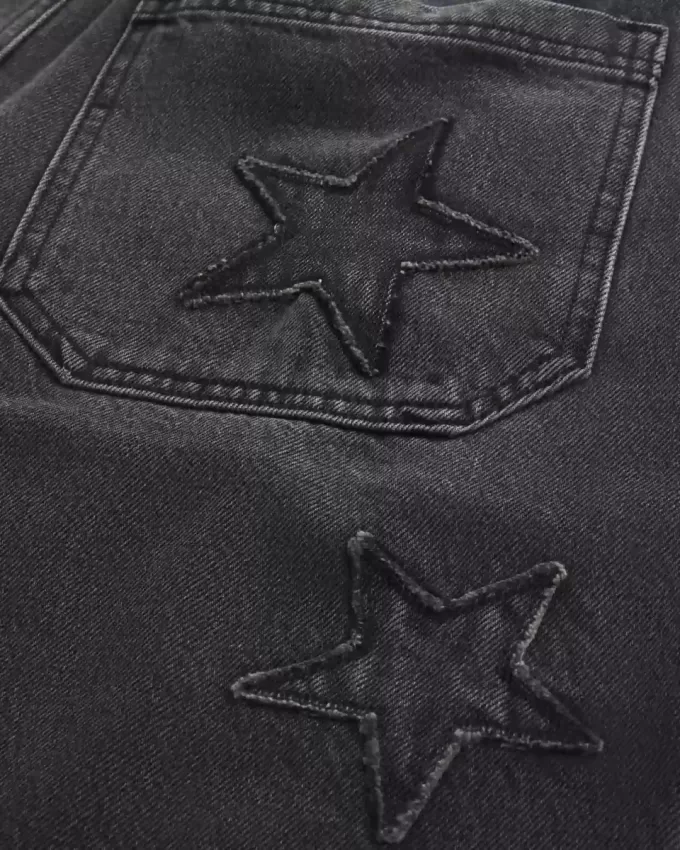 Pantaloncini in denim super larghi con grafica a stella