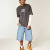 Pantaloncini in denim super larghi con grafica a teschio