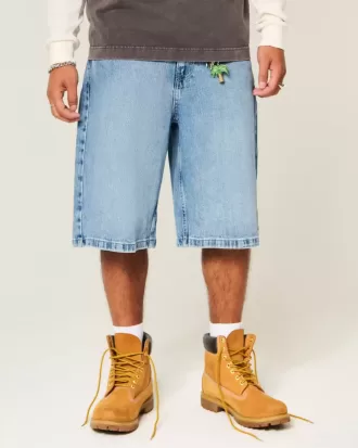 Pantaloncini in denim super larghi con grafica a teschio