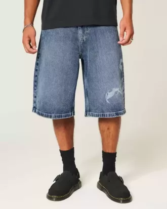 Pantaloncini in denim super larghi con grafica Scorpion