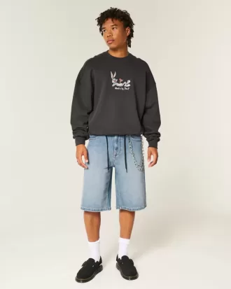 Pantaloncini in denim super larghi con lavaggio medio