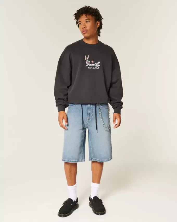 Pantaloncini in denim super larghi con lavaggio medio