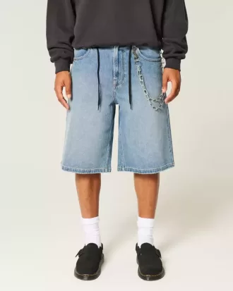 Pantaloncini in denim super larghi con lavaggio medio