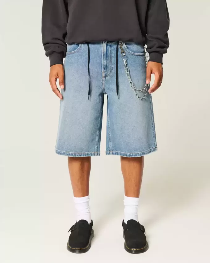 Pantaloncini in denim super larghi con lavaggio medio