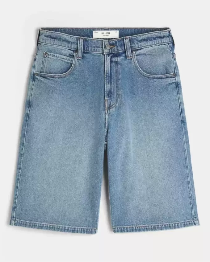 Pantaloncini in denim super larghi con lavaggio medio