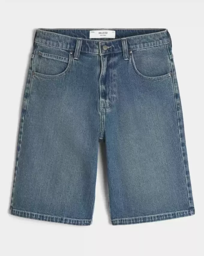 Pantaloncini in denim super larghi lavaggio scuro sotto il ginocchio