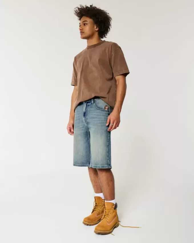 Pantaloncini in denim super larghi Taz Graphic Medium Wash