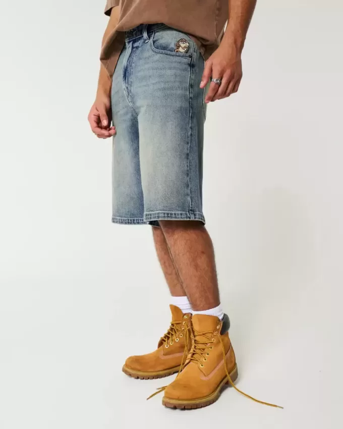 Pantaloncini in denim super larghi Taz Graphic Medium Wash