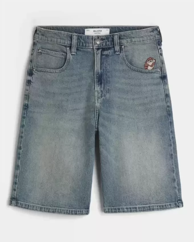 Pantaloncini in denim super larghi Taz Graphic Medium Wash