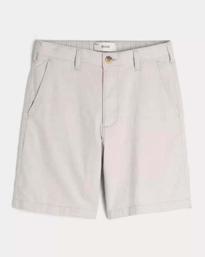Pantaloncini in misto lino con parte anteriore piatta fino al ginocchio