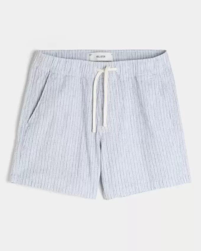 Pantaloncini in seersucker misto lino a metà coscia