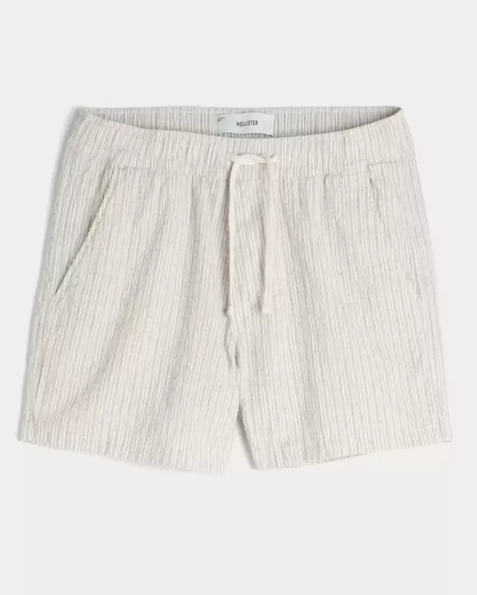 Pantaloncini in seersucker misto lino a metà coscia