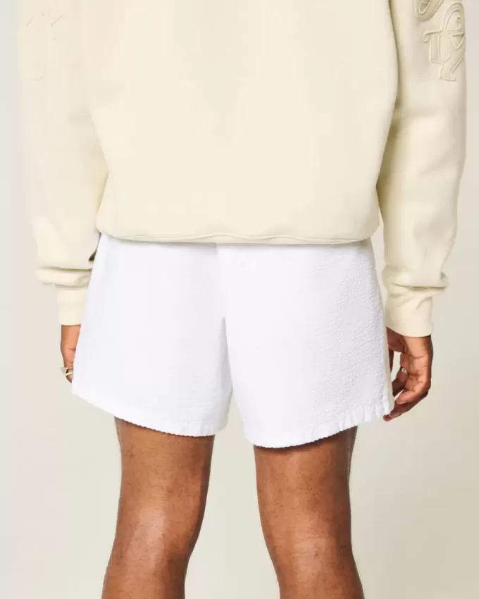 Pantaloncini in seersucker misto lino a metà coscia