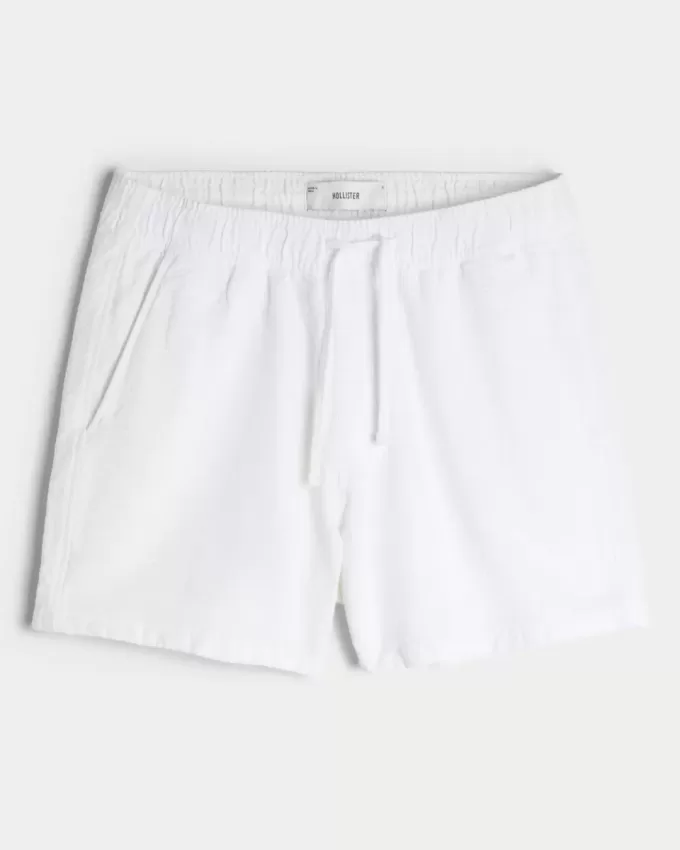 Pantaloncini in seersucker misto lino a metà coscia