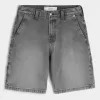 Pantaloncini larghi da pittore in denim nero lavato