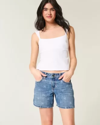 Pantaloncini larghi in denim a vita bassa con motivo a fiocco