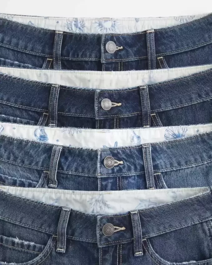 Pantaloncini larghi in denim a vita bassa lavaggio scuro 5″ Pantaloncini larghi in denim a vita bassa lavaggio scuro 5″