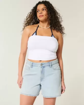Pantaloncini larghi in denim chiaro a vita alta da 5″