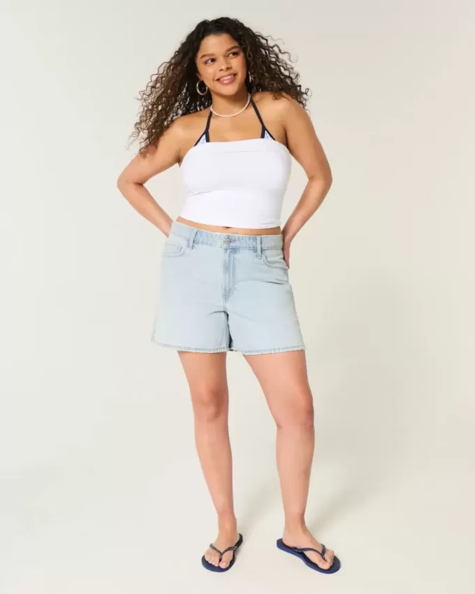 Pantaloncini larghi in denim chiaro a vita alta da 5″ Pantaloncini larghi in denim chiaro a vita alta da 5″