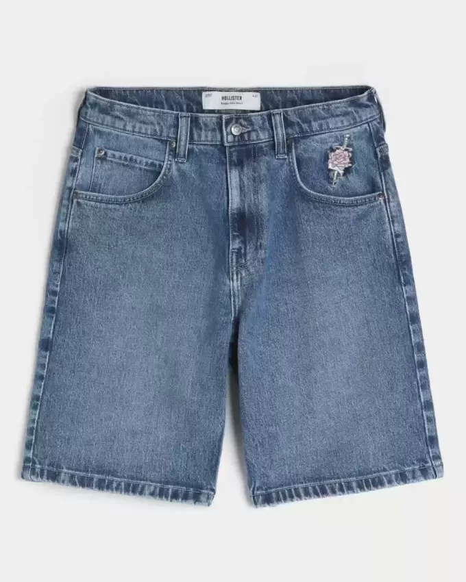 Pantaloncini larghi in denim con grafica Rose
