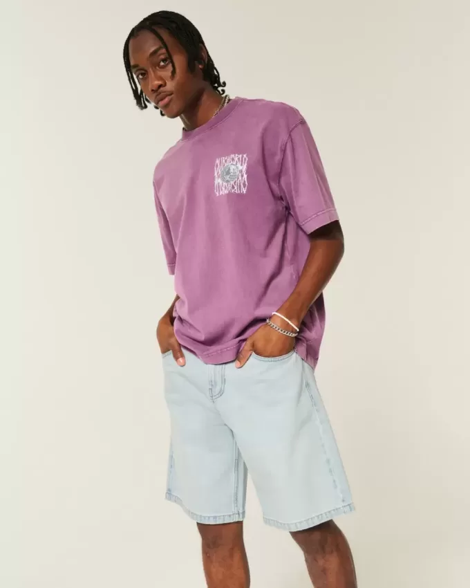 Pantaloncini larghi in denim con ricamo a catena