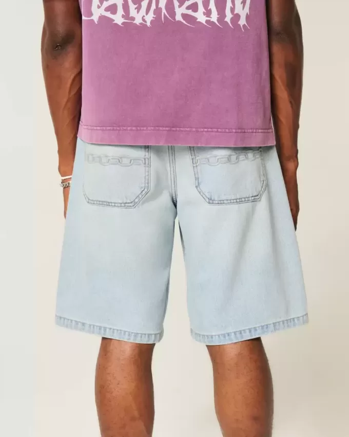 Pantaloncini larghi in denim con ricamo a catena