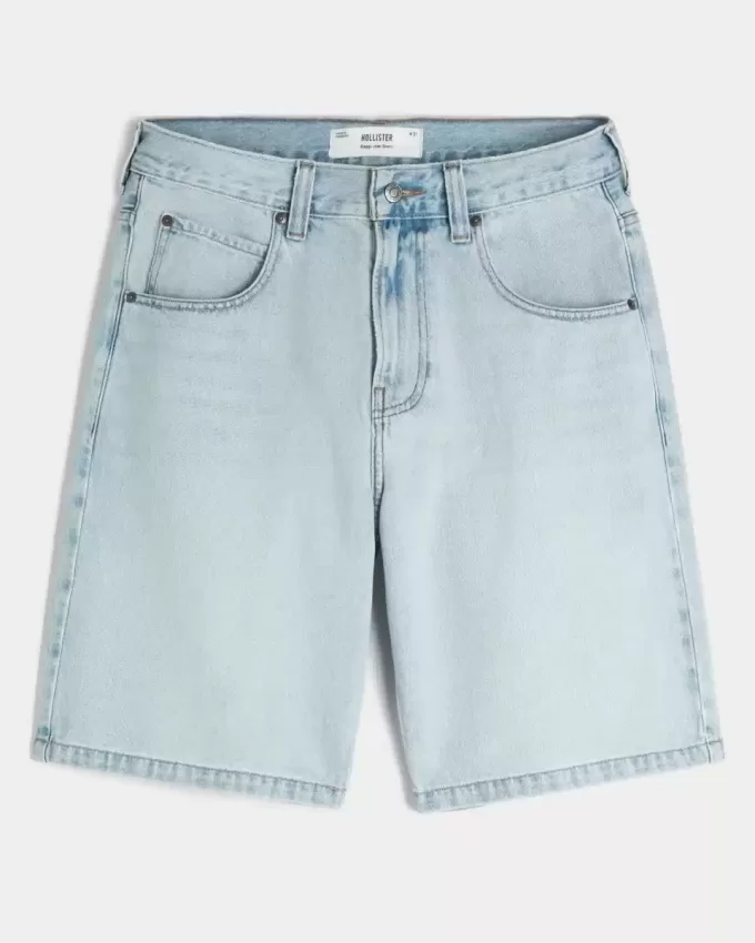 Pantaloncini larghi in denim con ricamo a catena