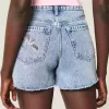 Pantaloncini larghi in denim con ricamo a conchiglia, lavaggio medio, a vita alta, 5″ Pantaloncini larghi in denim con ricamo a conchiglia, lavaggio medio, a vita alta, 5″