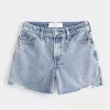 Pantaloncini larghi in denim con ricamo a conchiglia, lavaggio medio, a vita alta, 5″ Pantaloncini larghi in denim con ricamo a conchiglia, lavaggio medio, a vita alta, 5″