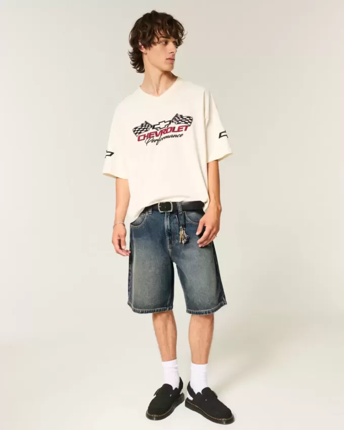 Pantaloncini larghi in denim con stampa serpente