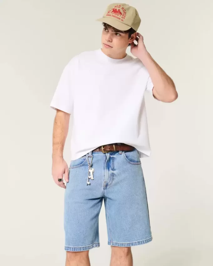 Pantaloncini larghi in denim lavaggio medio