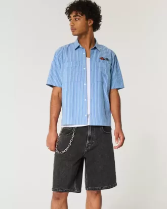 Pantaloncini larghi in denim nero lavato