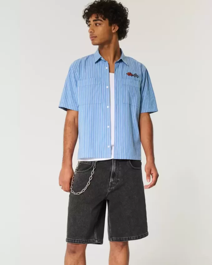 Pantaloncini larghi in denim nero lavato