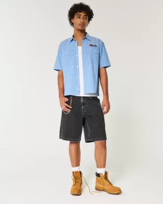 Pantaloncini larghi in denim nero lavato