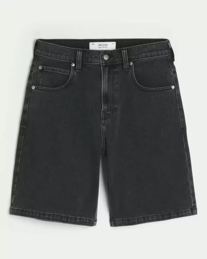 Pantaloncini larghi in denim nero lavato