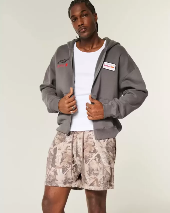 Pantaloncini mimetici larghi in pile a metà coscia