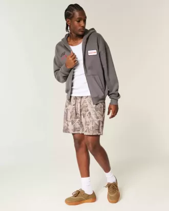 Pantaloncini mimetici larghi in pile a metà coscia