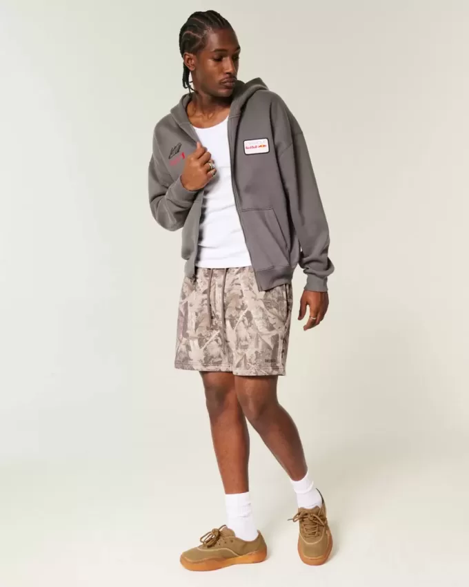 Pantaloncini mimetici larghi in pile a metà coscia