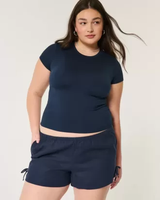 Pantaloncini morbidi con fiocco laterale in misto lino