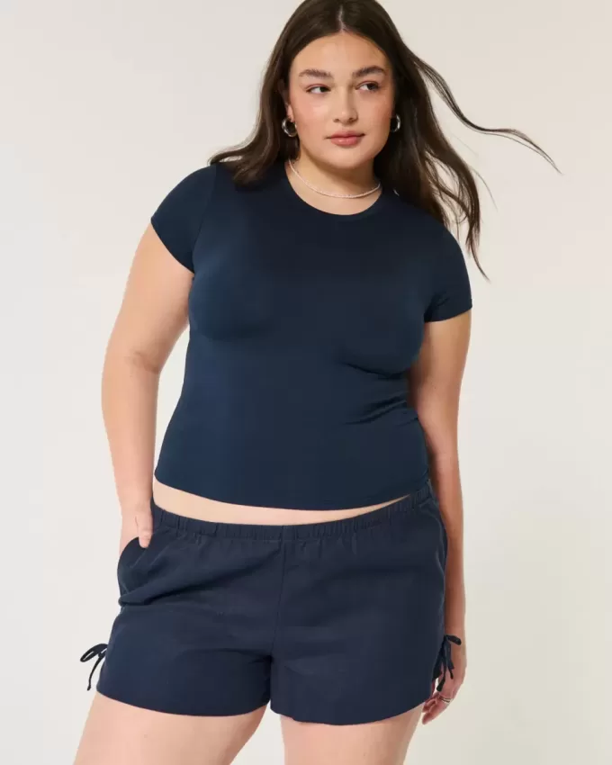 Pantaloncini morbidi con fiocco laterale in misto lino