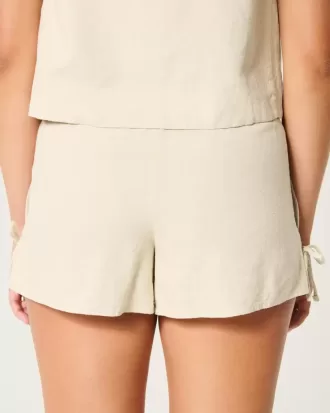 Pantaloncini morbidi con fiocco laterale in misto lino